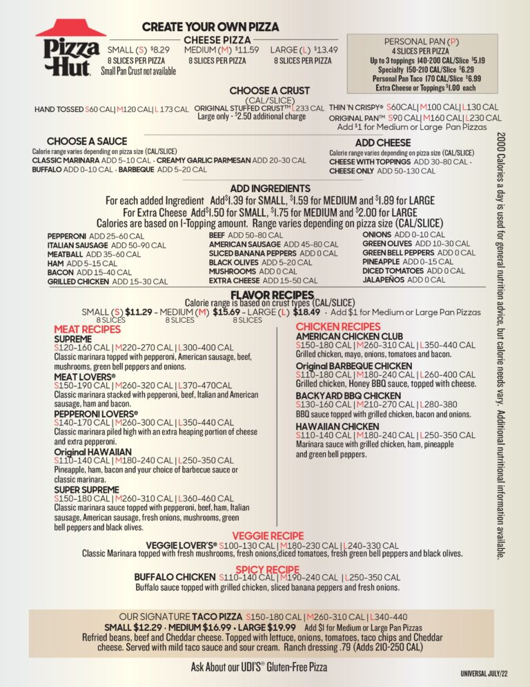 Dine in Pizza Hut Menu With Prices